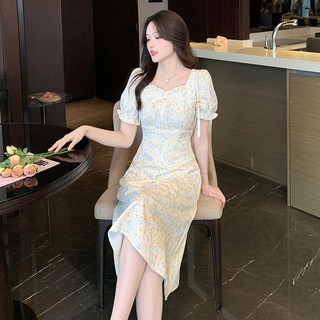 Đầm Tay Ngắn Họa Tiết Hoa Thiết Kế Mới Ngọt Ngào Thời Trang Dành Cho