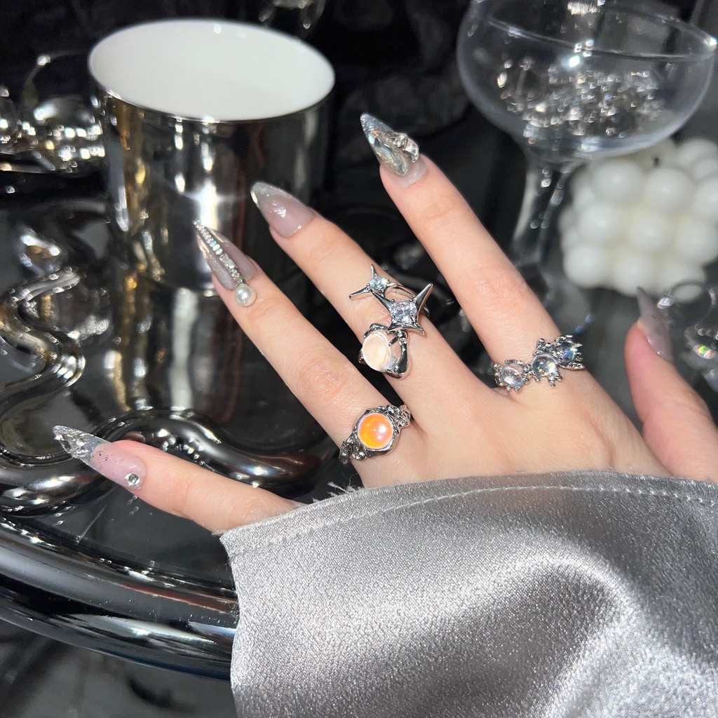 Nhẫn Hở Đính Đá Mắt Mèo Phong Cách Hàn Quốc Cổ Điển Cá Tính Thời Trang Cho Nữ