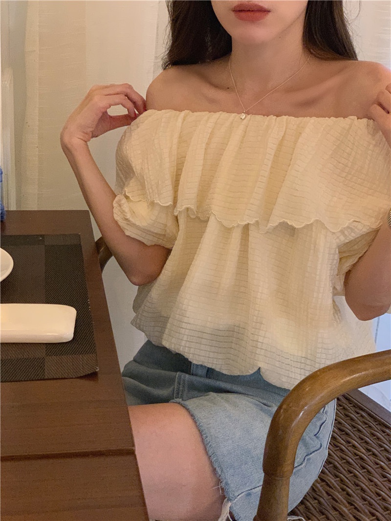 Áo Sơ Mi Ngắn Tay Cổ Phối Ren Đơn Giản Theo Phong Cách Hàn Quốc 64523