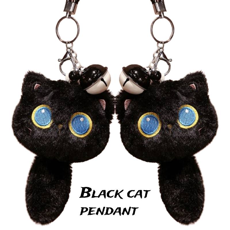 Móc Khóa Hình Chú Mèo Đen Nhồi Bông Ngắn 18cm