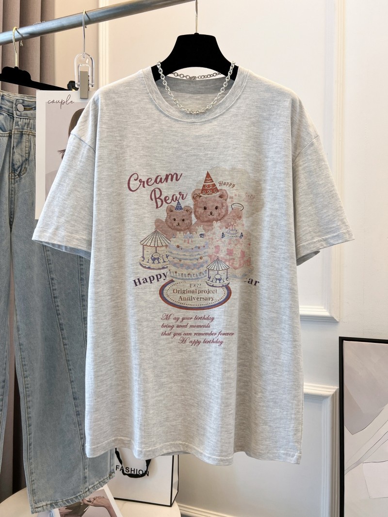 Áo Thun Cotton Dáng Rộng Ngắn Tay In Hình Gấu Thời Trang Mùa Hè Cá Tính 62447