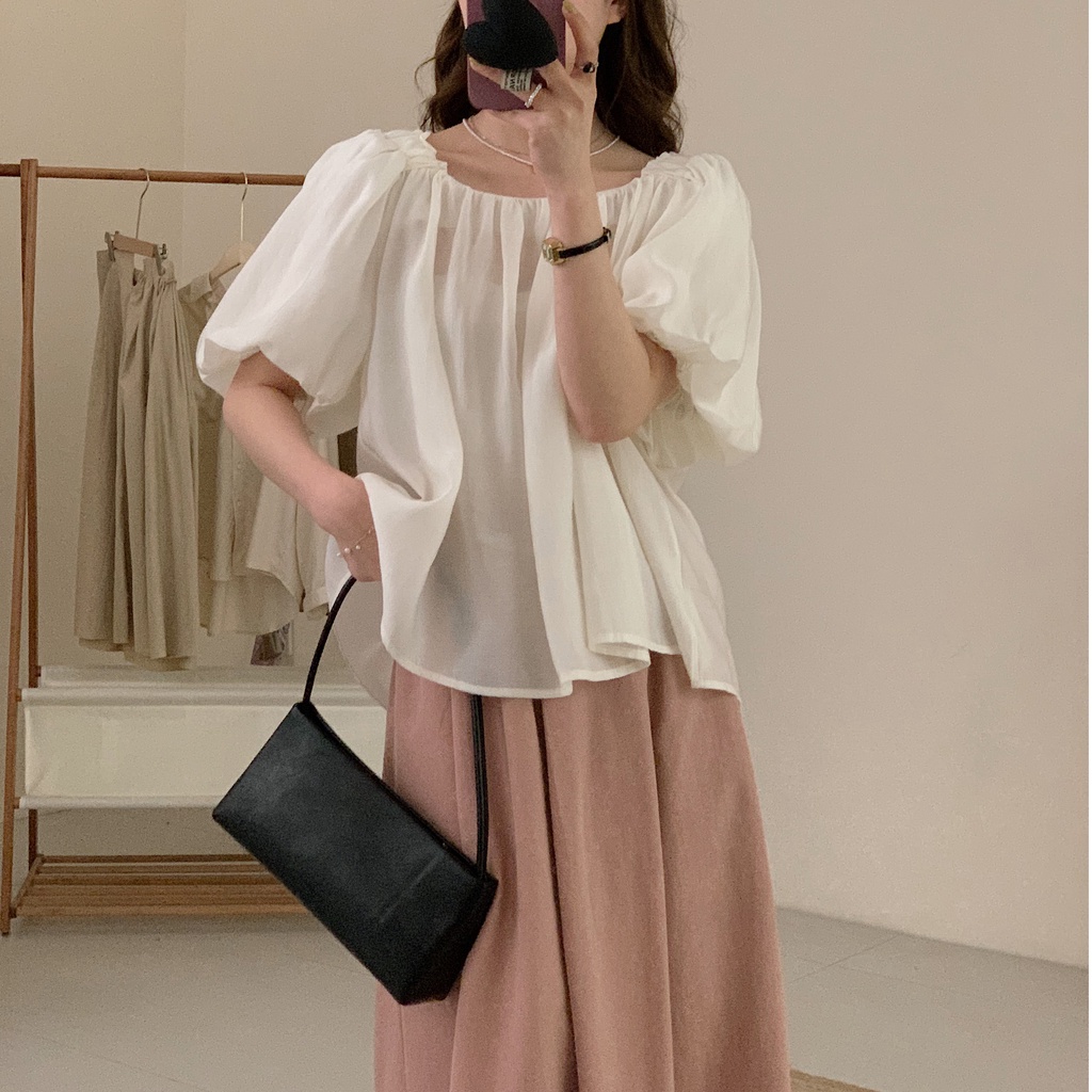 63789 Phong Cách Mới Áo Sơ Mi Mỏng Màu Trơn