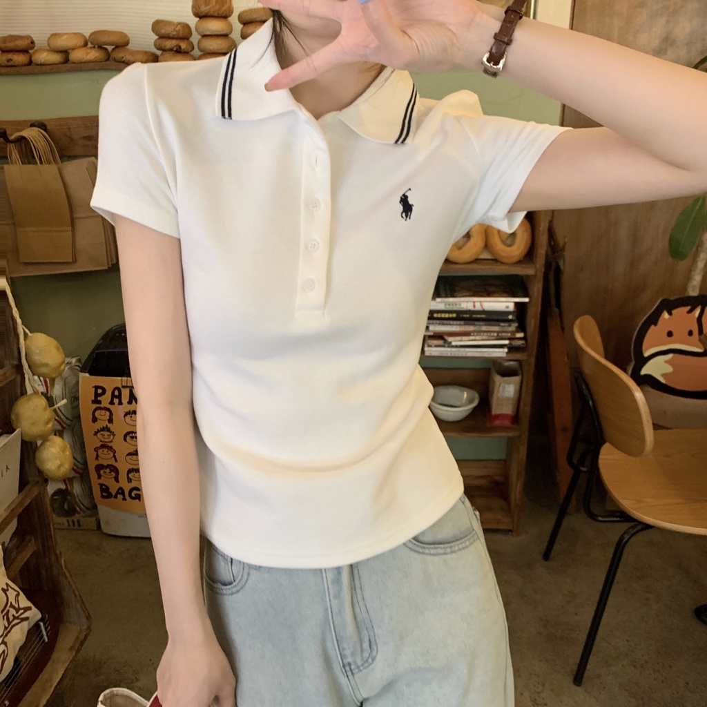 Áo Thun polo Nữ Tay Ngắn Thêu Họa Tiết Cổ Điển 63532