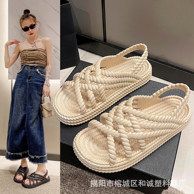 Cosy_Zone Xăng Đan Nữ Đế Dày Dây Chéo 2023 Mẫu Mới Mùa Hè Đi Biển B98G0B2