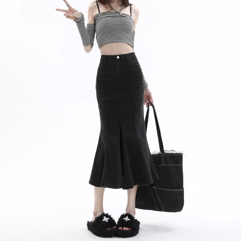 Chân Váy Denim Đuôi Cá Lưng  RENJIANVSHENG Cao Thời Trang Dành Cho Nữ