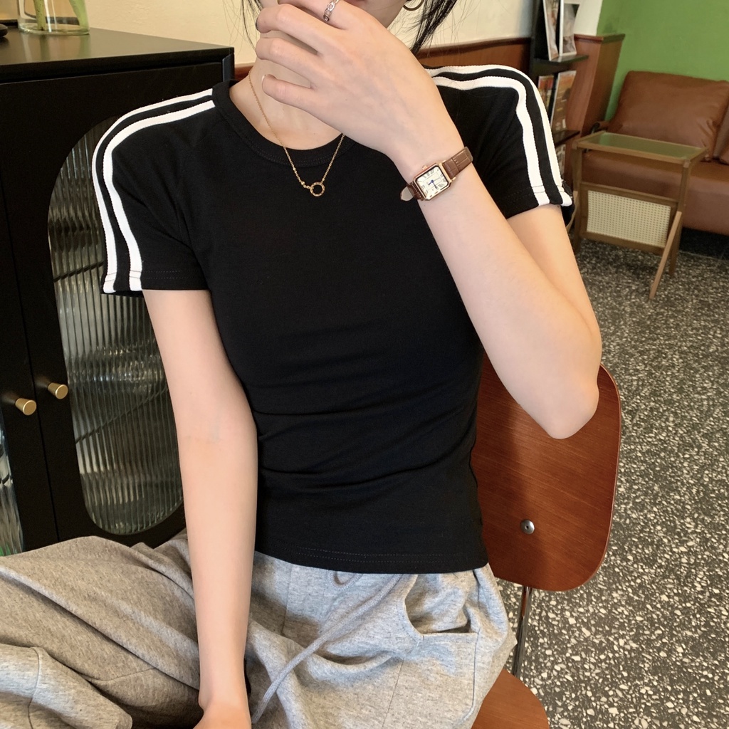 Áo Thun Tay Ngắn Dáng Ôm Màu Sắc Tương Phản Thời Trang Xuân Hè Phong Cách Hàn Quốc 63664