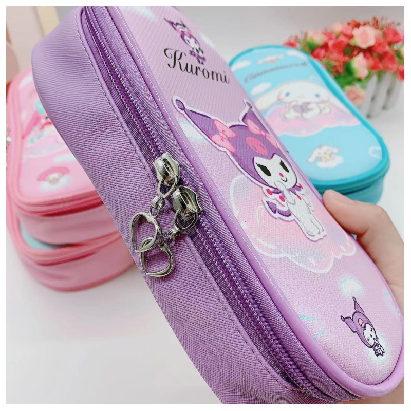 SANRIO Túi Đựng Bút Bằng Da PU Có Khóa Kéo In Hoạt Hình Kuromi Melody Dễ Thương Cho Bé