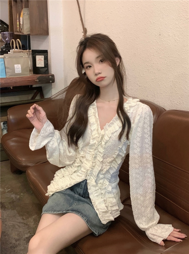 Áo Sơ Mi Cổ Chữ v Tay Dài Phong Cách Hàn Quốc Kiểu Mới 64024