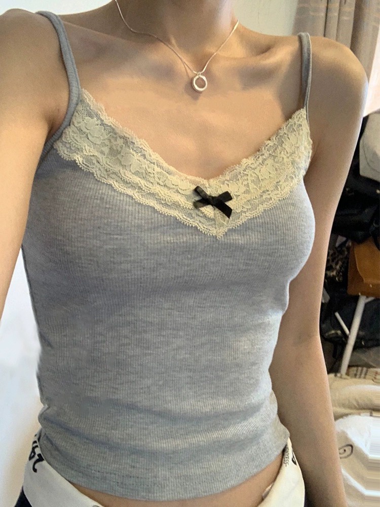 Áo Hai Dây Cổ Thấp Dáng Ôm Phối Ren Thời Trang Mùa Hè 64424