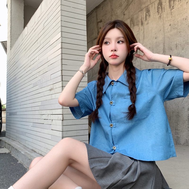 Áo Sơ Mi Nữ Tay Ngắn Dáng Rộng Phong Cách Hàn Quốc Thời Trang