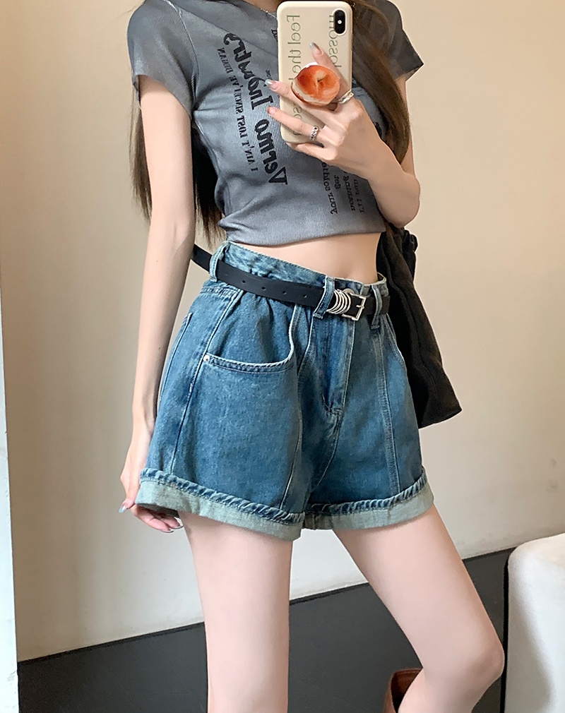 Quần Short Denim Lưng Cao Phong Cách Retro Mỹ Kiểu Mới 65732