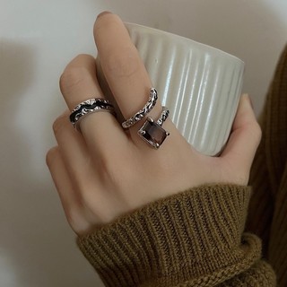 Nhẫn Hở Đính Đá Zircon Đen Thời Trang Cá Tính Cao Cấp Cho Nữ