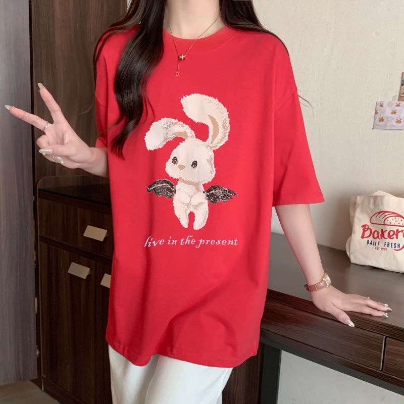 Áo Thun Cotton Dáng Rộng Ngắn Tay In Hình Thời Trang Mùa Hè Cá Tính 61653