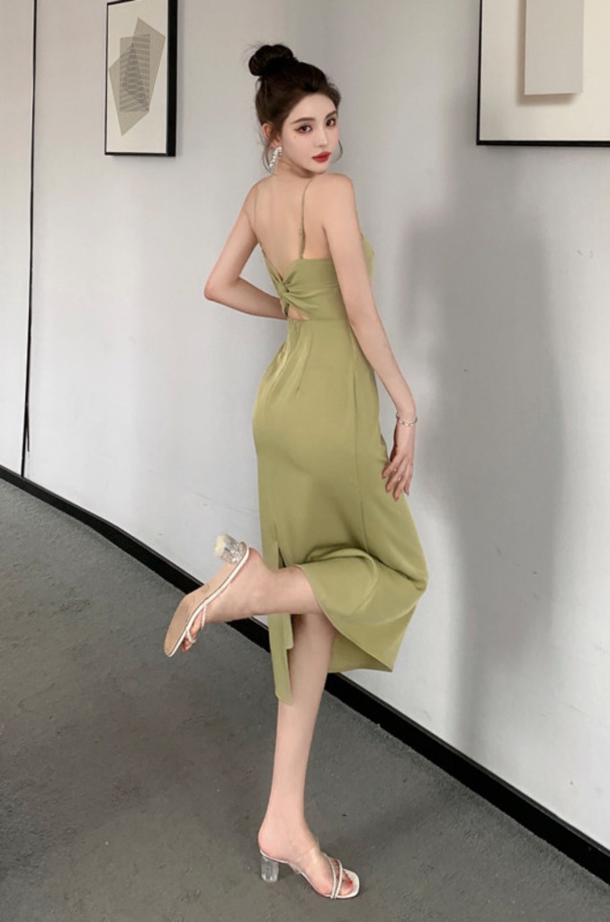 Đầm Hai Dây Hở Lưng Thời Trang Mùa Hè Dành Cho Nữ