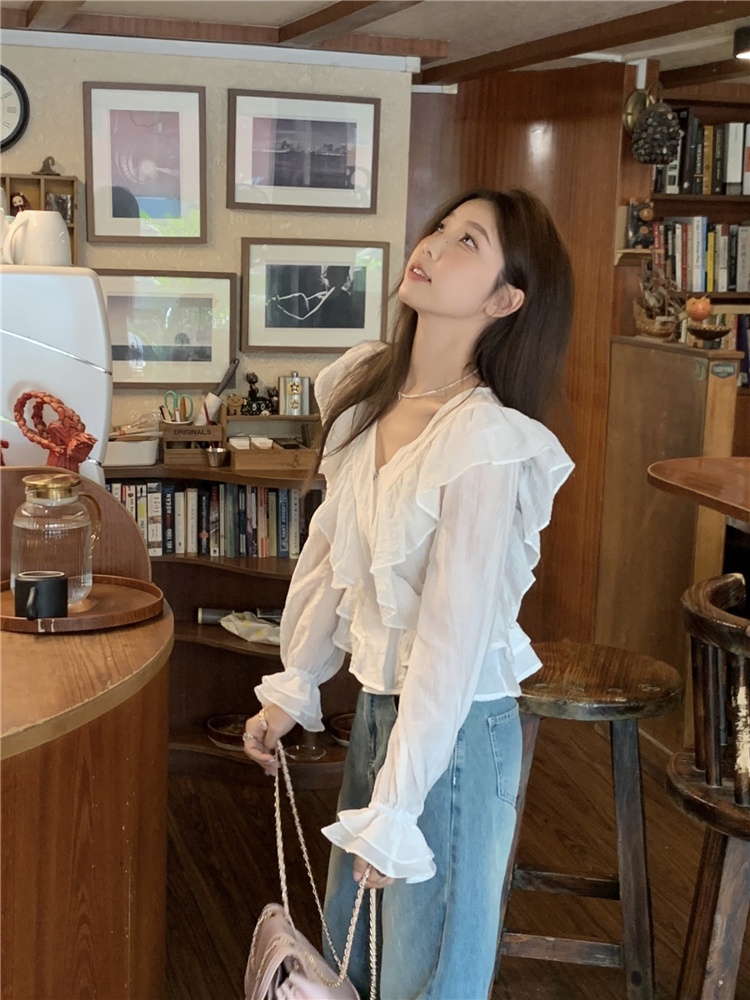 Áo Sơ Mi Cổ Chữ v Viền Bèo Phong Cách Hàn Quốc Kiểu Mới 64490