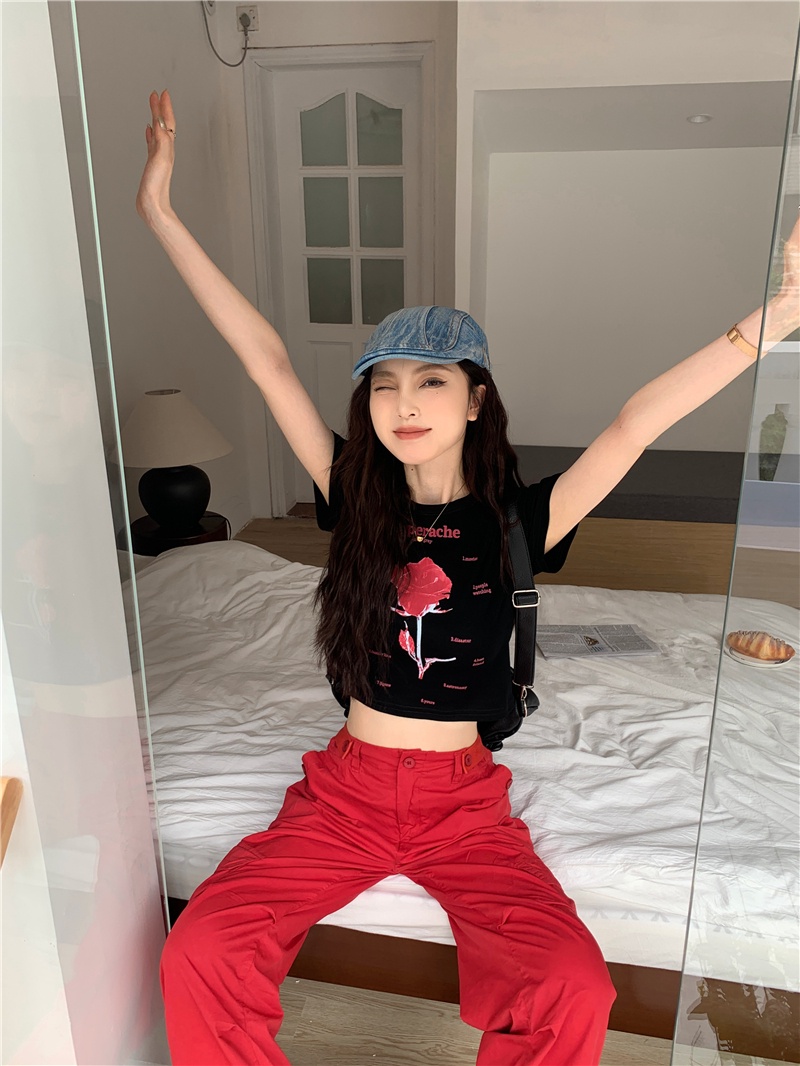 Áo Thun Dáng Ôm In Chữ Và Hoa Hồng Phong Cách Hàn Quốc Thời Trang Mùa Hè Hàng Mới 64491