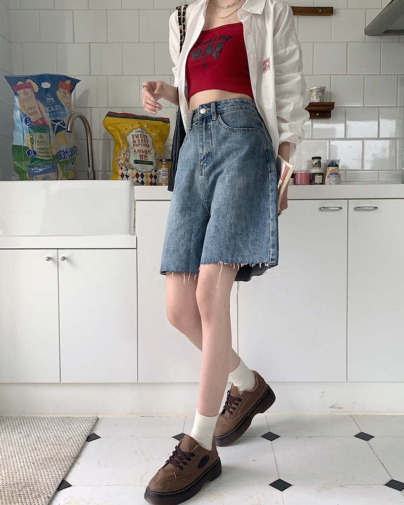 Quần Short Denim Ống Rộng Cạp Cao Năm Điểm Mùa Hè Phong Cách Mới 64495