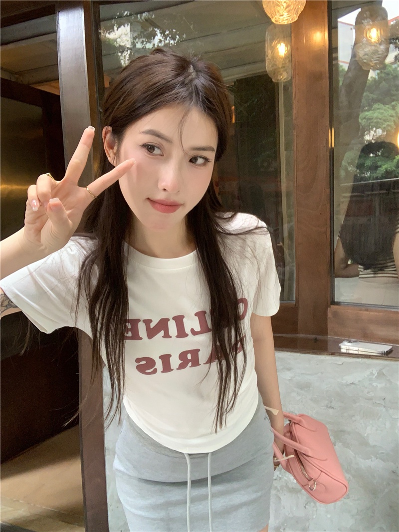 Áo Thun Xếp Ly In Chữ Phong Cách Hàn Quốc Mới 64652