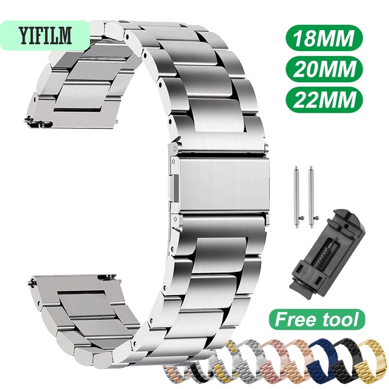 YIFILM Dây Đeo Thay Thế Bằng Kim Loại Không Gỉ 18mm 20mm 22mm Cho Đồng Hồ Thông Minh Samsung Huawei Fossil