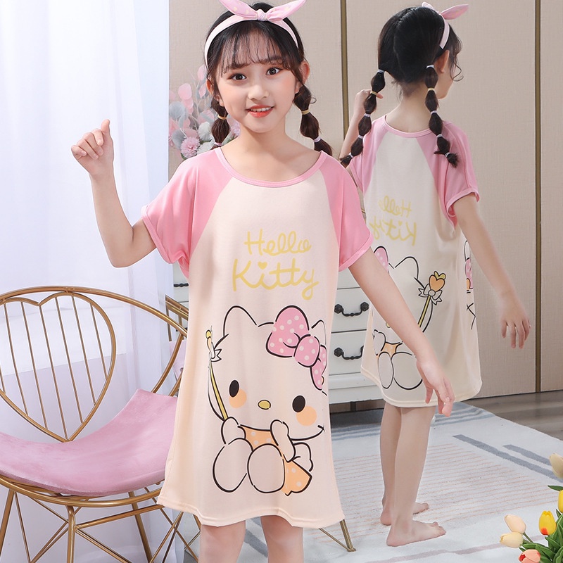 Váy ngủ Đồ Ngủ Gấu Dâu Lotso Cho Bé Gái Đầm Ngủ Pikachu Pokemon In Hoạt Hình Kuromi Sanrio Dễ Thương Thời Trang Mùa Hè Váy Pijama Cho Bé Gái