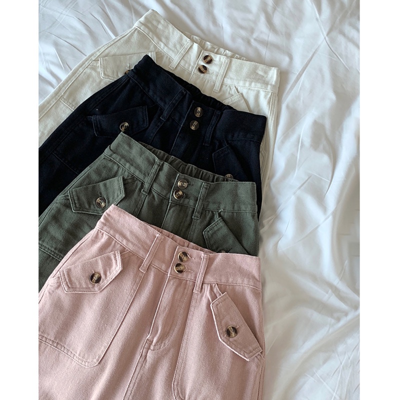 Quần Dài Lưng Cao Ống Rộng Phối Túi Phong Cách Công Sở