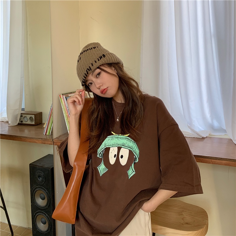 Áo Thun Tay Ngắn Dáng Rộng In Họa Tiết Vui Nhộn Thời Trang Mùa Hè Hàng Mới Dành Cho Bạn Nữ