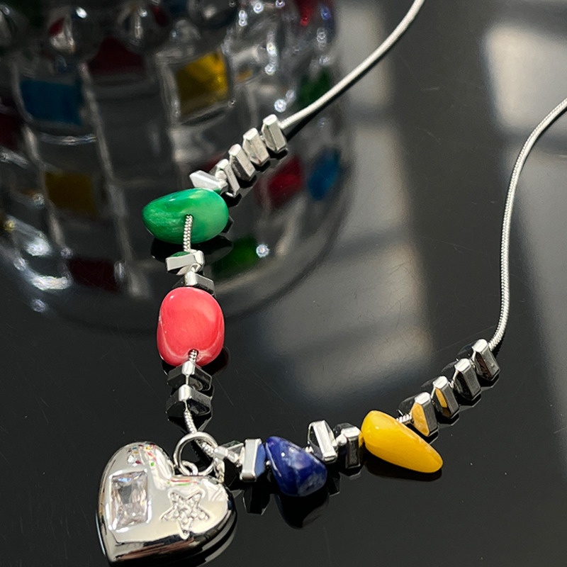 Vòng cổ Chuỗi Hạt Trái Tim Màu Sắc Thời Trang Hàn Quốc Mới Đơn Giản niche Tinh Tế Cao Cấp Cho Nữ