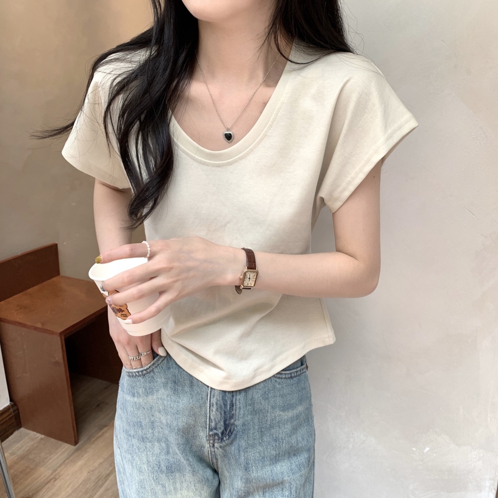 Áo Thun Cotton Dáng Rộng Ngắn Tay Phong Cách Hàn Quốc Thời Trang Xuân Hè Sành Điệu 63531
