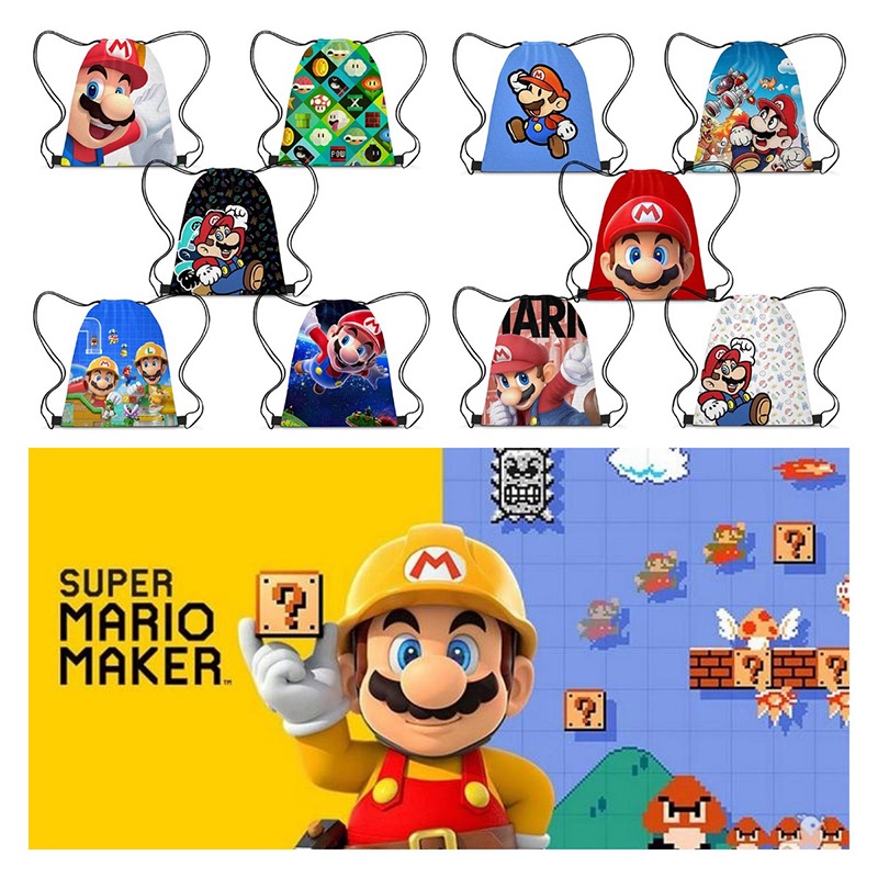 Ba Lô Dây Rút Siêu Nhẹ In Họa Tiết Super Mario Cho Bé