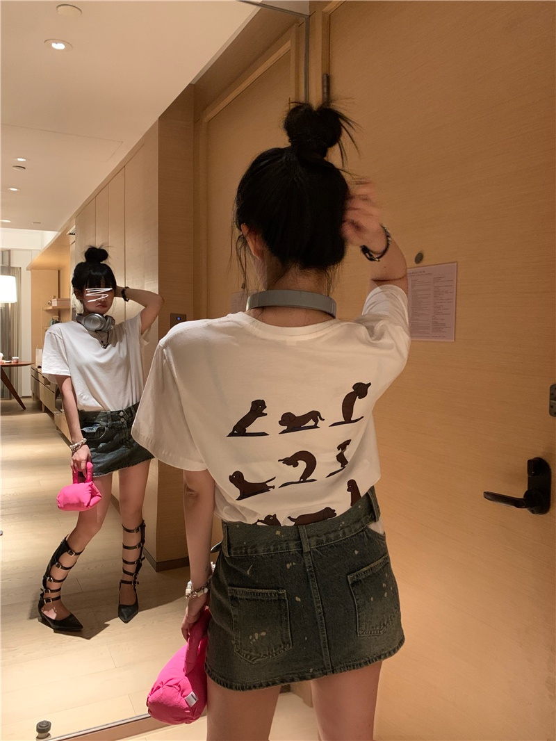 Áo Thun Dáng Rộng Ngắn Tay In Hoạt Hình Thời Trang Mùa Hè Hàn Quốc Sành Điệu 643