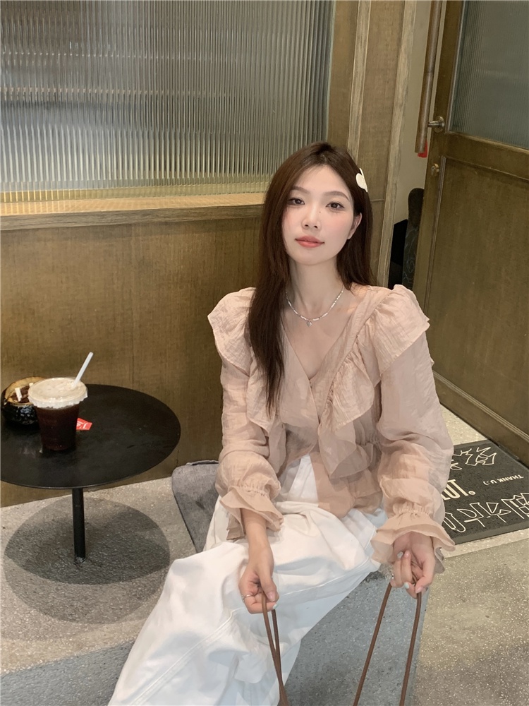 Áo Sơ Mi Cổ Chữ v Viền Bèo Phong Cách Hàn Quốc Kiểu Mới 64490