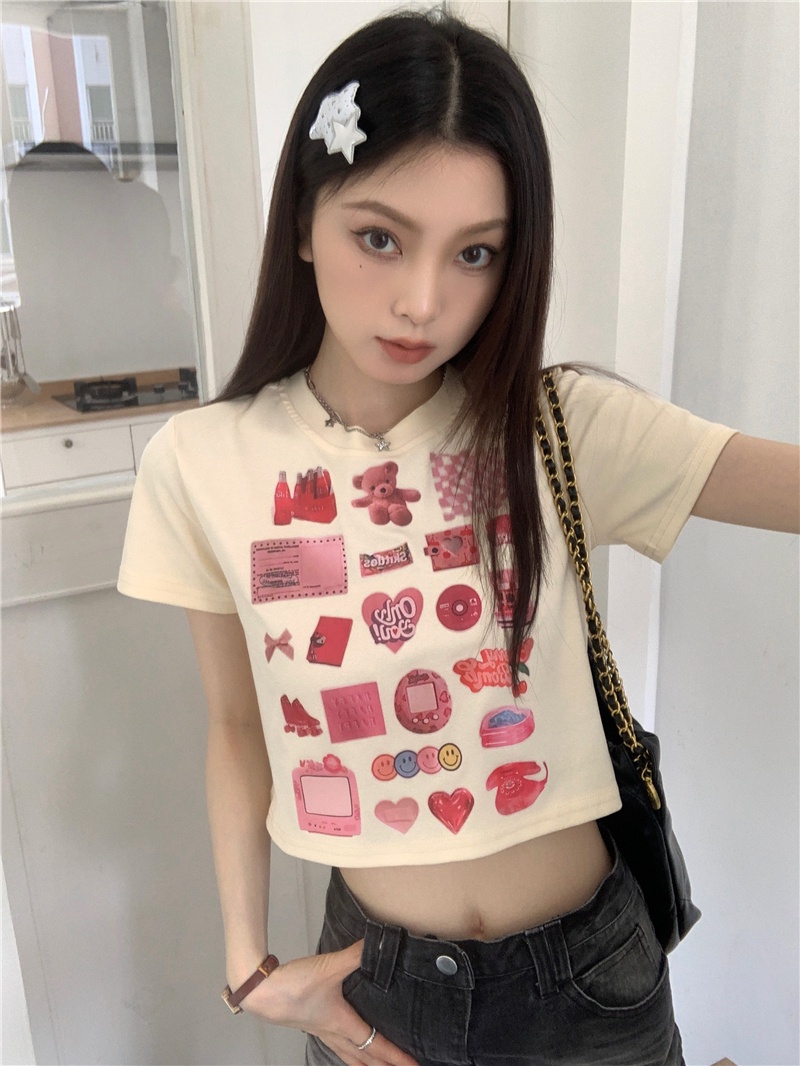 Áo Thun Dáng Ôm Cổ Tròn In Graffiti Hoạt Hình Thời Trang Cá Tính 64551