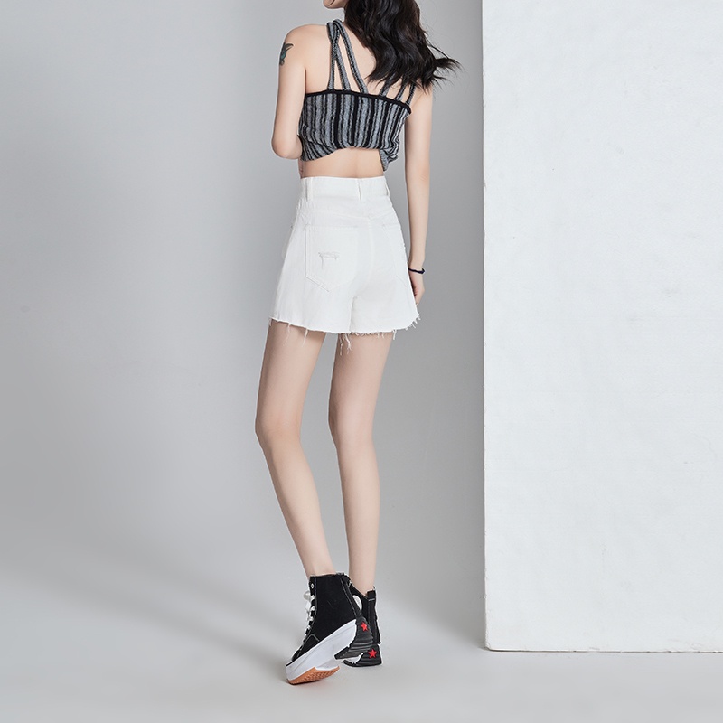 Quần Short denim Đen Lưng Cao Dáng Chữ A Thời Trang Mùa Hè Cho Nữ