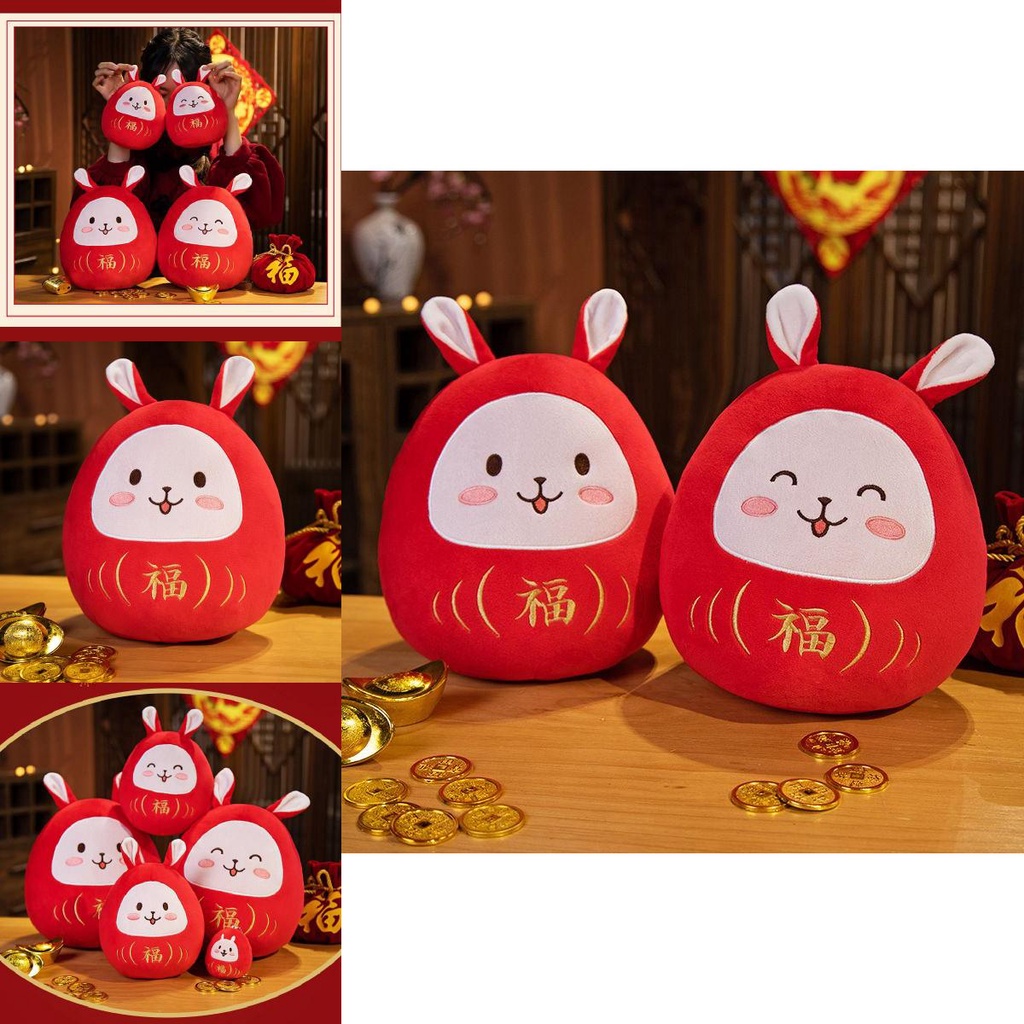 Thỏ Nhồi Bông Màu Đỏ Trang Trí Tiệc Năm Mới