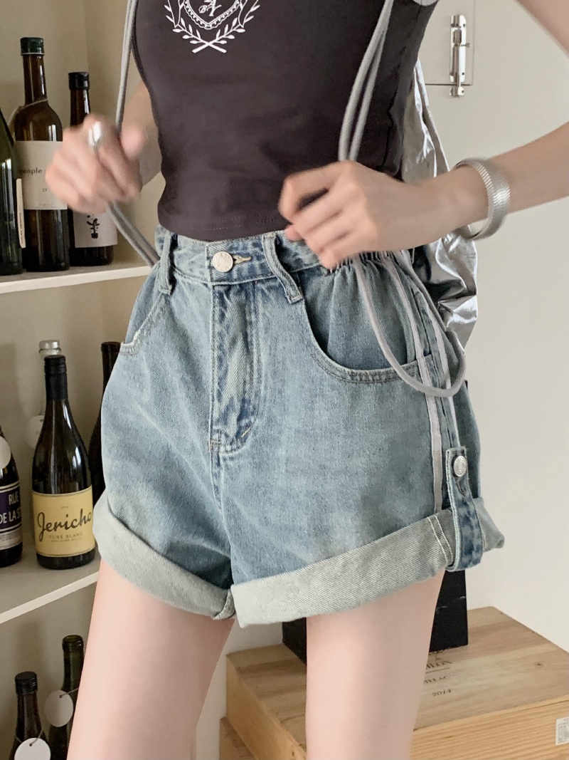 Quần Short Denim Ống Rộng Lưng Cao Thời Trang Mùa Hè Kiểu Retro Cá Tính 65207