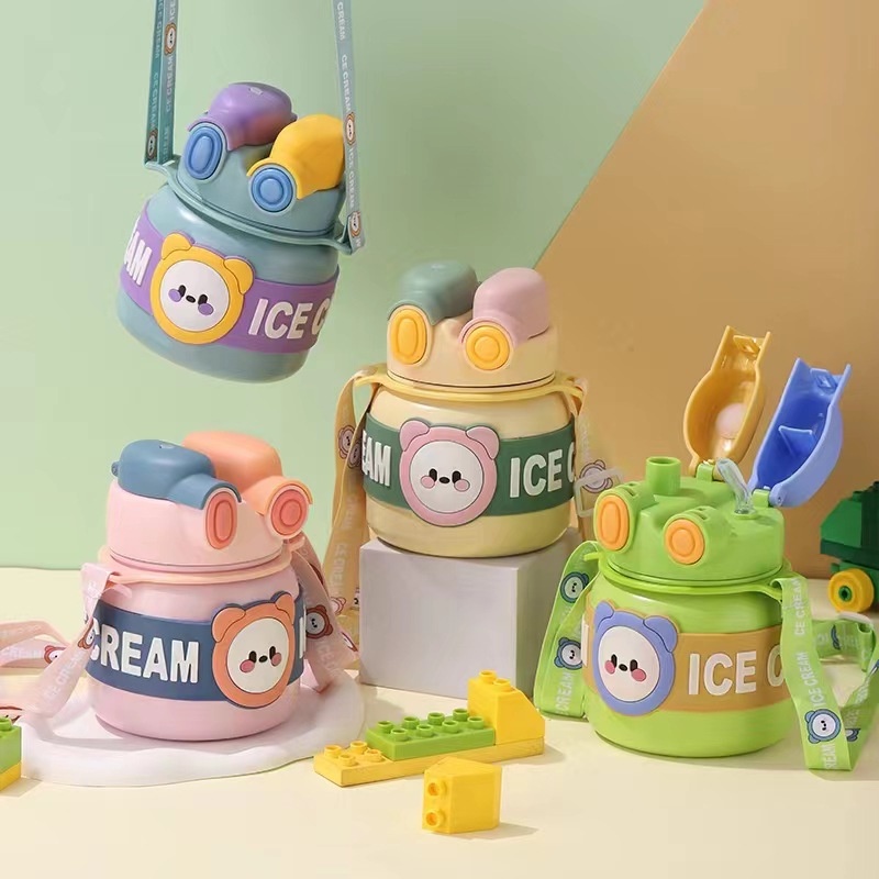 Backpack Bear Cốc Uống Nước Hai Lớp Có Ống Hút Dung Tích 850ml Phong Cách Dành Cho Nữ Và Trẻ Em