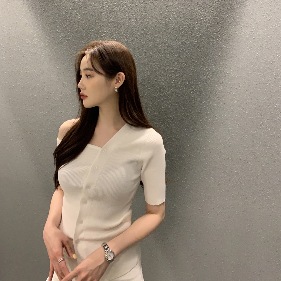 Áo Dệt Kim Ngắn Tay Nửa Đường Chéo Thời Trang 62977 62977