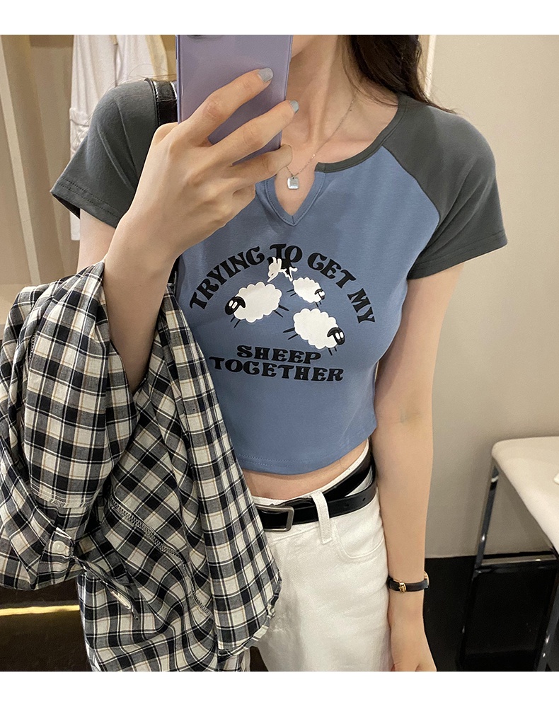 Áo Thun Cổ Chữ V Màu Sắc Tương Phản Thời Trang Mùa Hè 63737