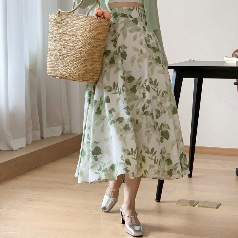 Chân Váy Chữ a Viền Voan In Họa Tiết Hoa Phong Cách Xuân Hè Mới 64597