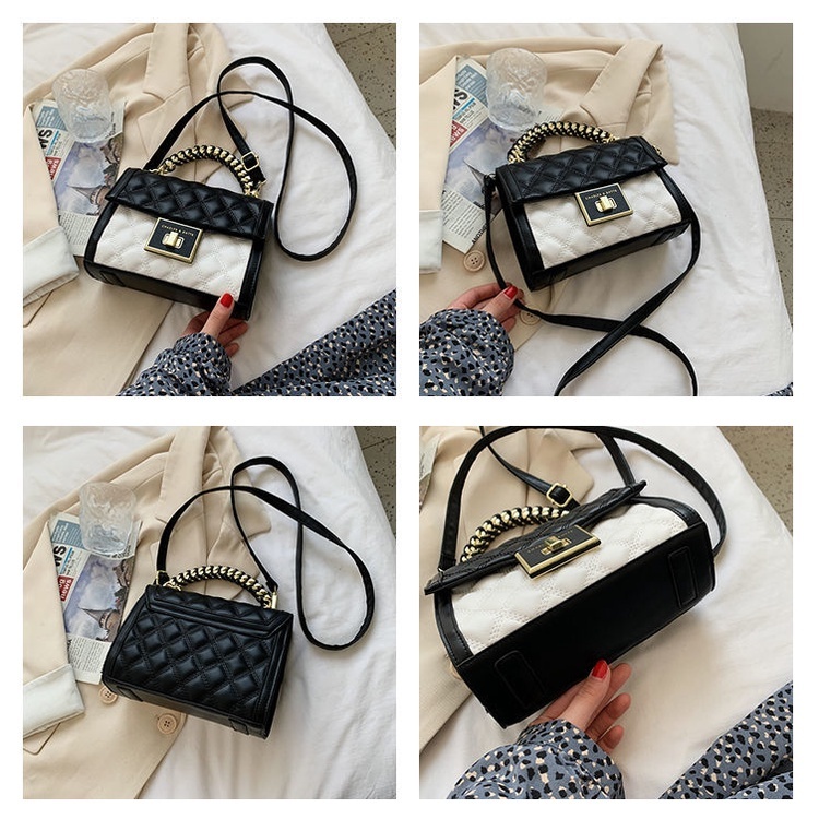 Túi Xách Đeo Vai Phối Màu Đen Trắng Hình Vuông Phong Cách Hàn Quốc Thời Trang Cho Nữ
