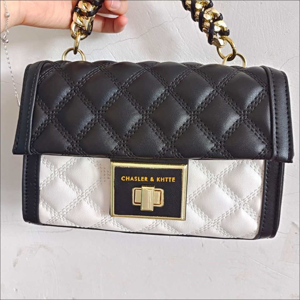 Túi Xách Đeo Vai Phối Màu Đen Trắng Hình Vuông Phong Cách Hàn Quốc Thời Trang Cho Nữ