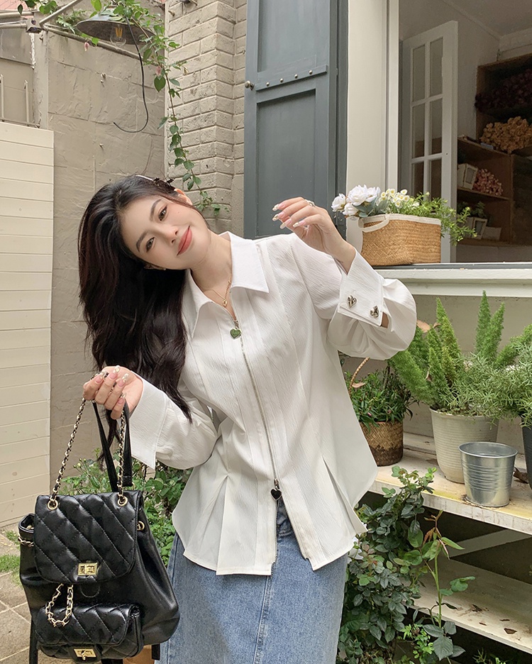 Áo Khoác Sơ Mi Khóa Kéo Đôi Tay Dài In Họa Tiết Trái Tim Thời Trang Xuân Hè Cho Nữ