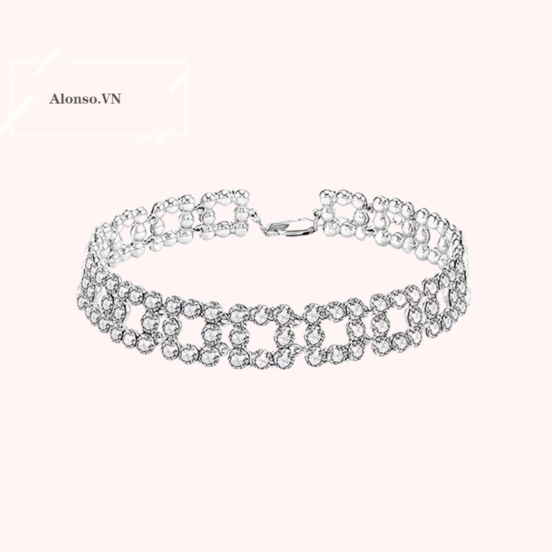 Vòng cổ Mặt Vuông Đính Đá Lấp Lánh Sang Trọng