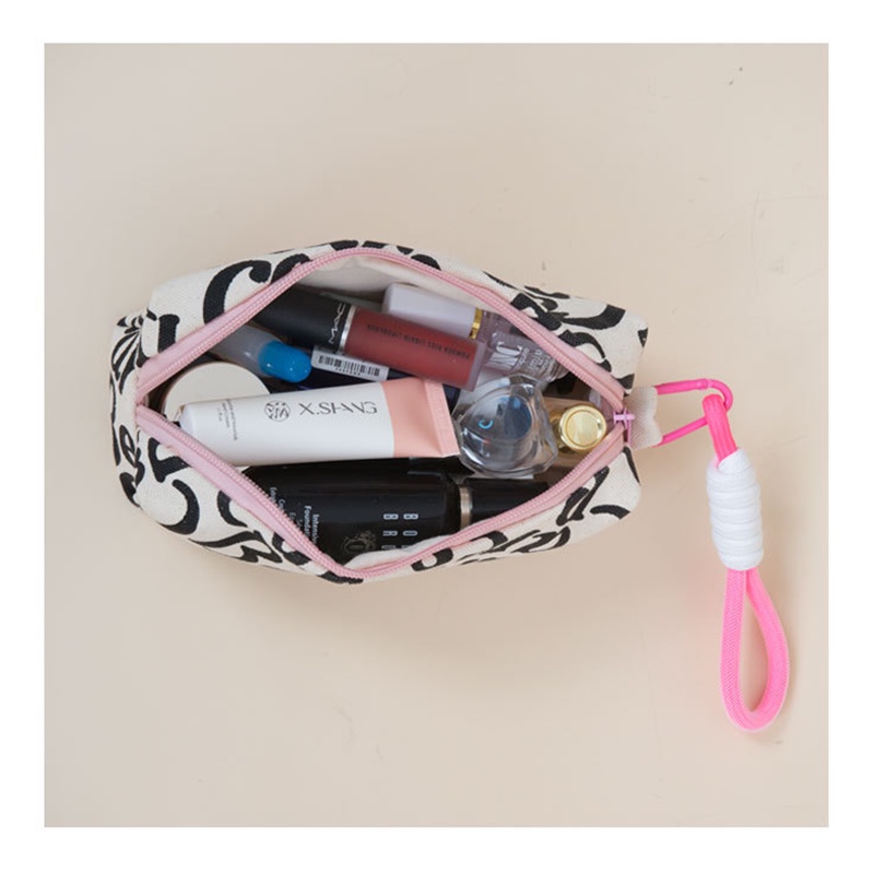 Túi Đựng Bút / Đồ Trang Điểm Bằng Vải Canvas Tay Cầm Hình Gấu Chăm Sóc Da Cho Học Sinh