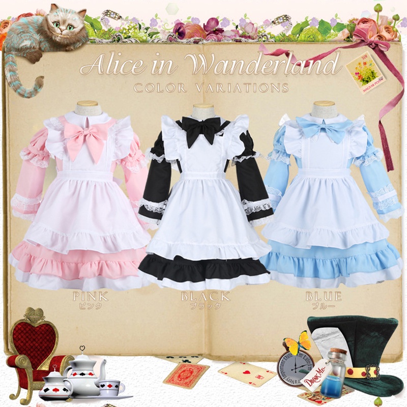 Bộ Đồ Hóa Trang Alice in Wonderland 3 Màu Xanh Dương / Hồng / Đen Xinh Xắn Làm Quà Tặng Sinh Nhật / Halloween Cho Bé