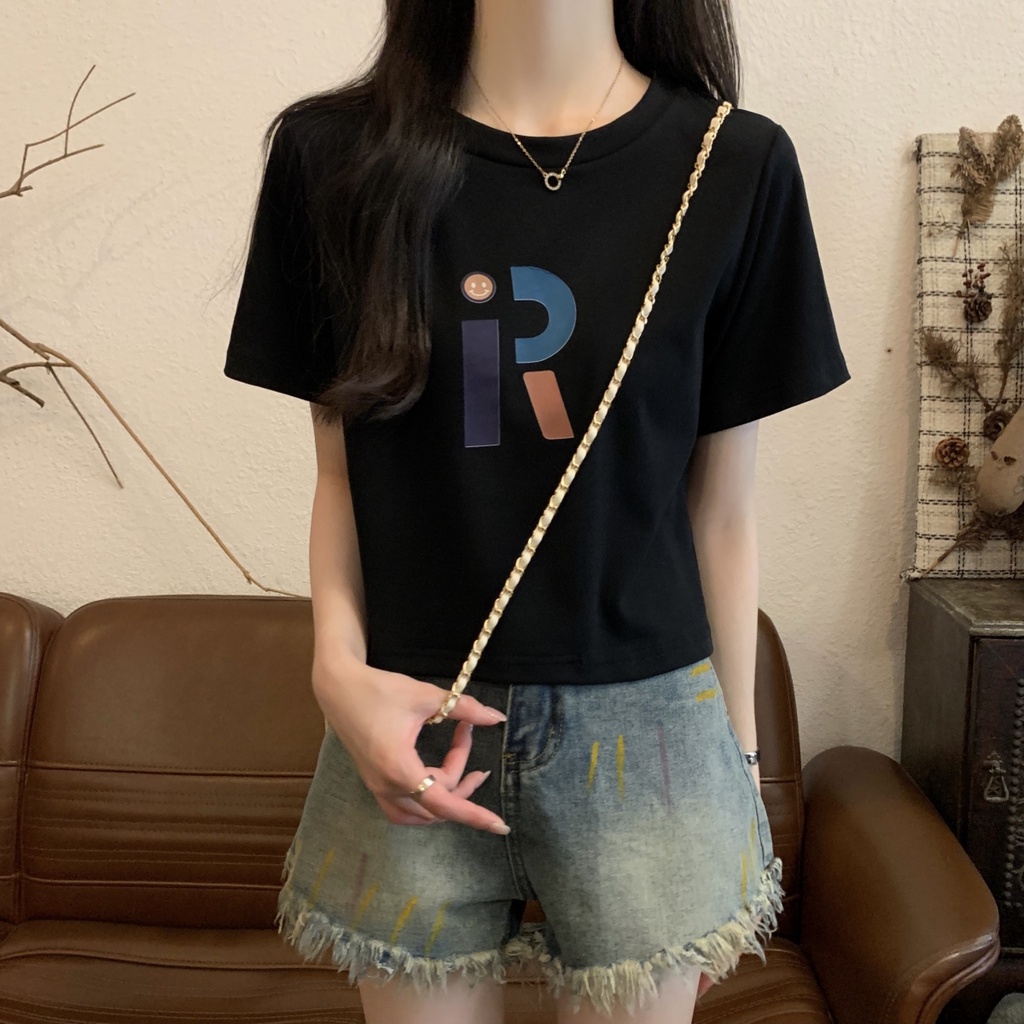 Áo Thun Cotton Ngắn Tay In Chữ Phong Cách Hàn Quốc Thời Trang Mùa Hè 65193