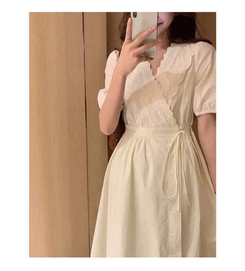 Đầm Trắng Cổ Chữ V Phong Cách Retro Pháp Thời Trang Mùa Hè Hàng Mới 62093