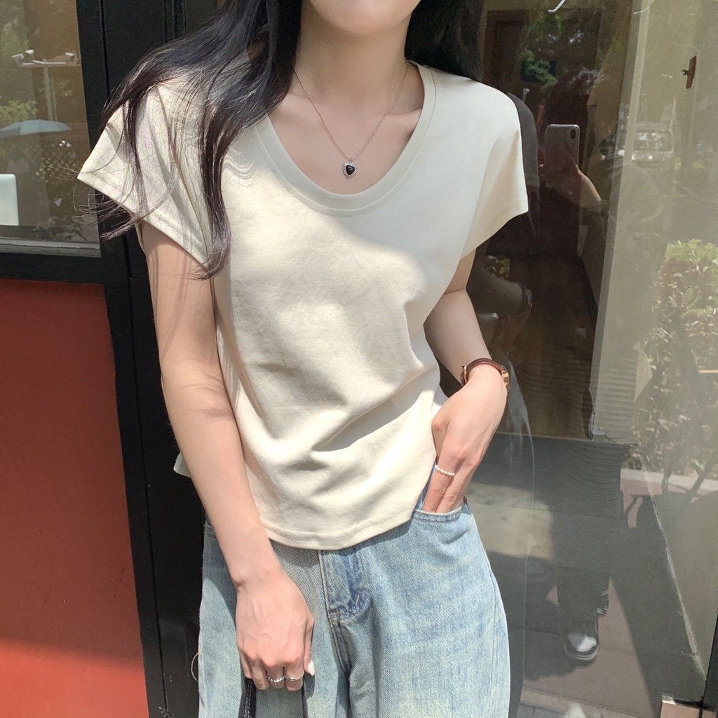 Áo Thun Cotton Dáng Rộng Ngắn Tay Phong Cách Hàn Quốc Thời Trang Xuân Hè Sành Điệu 63531
