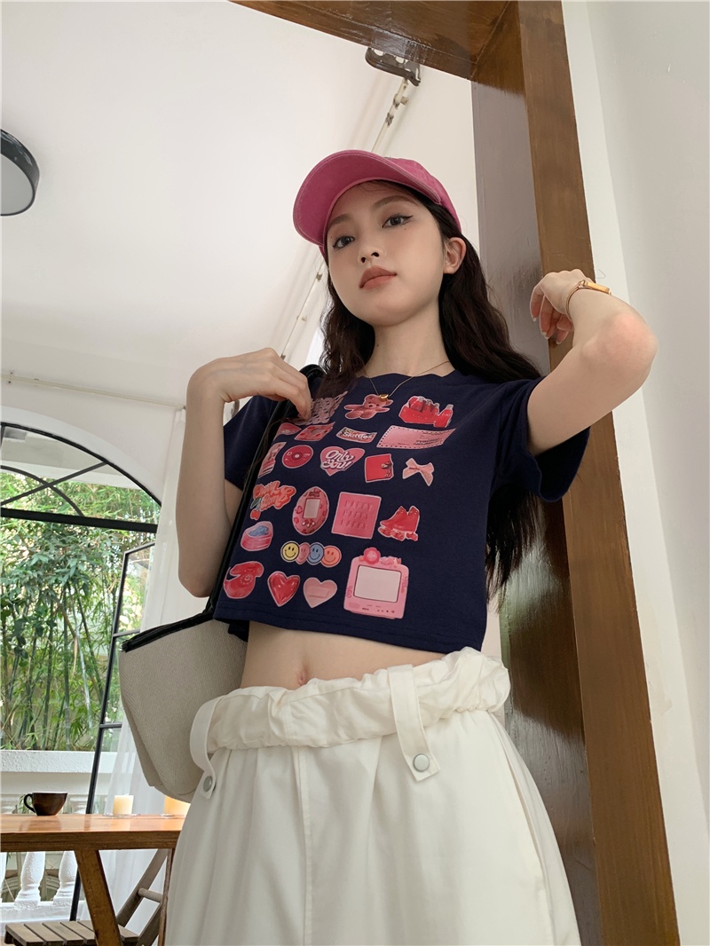 Áo Thun Dáng Ôm Cổ Tròn In Graffiti Hoạt Hình Thời Trang Cá Tính 64551