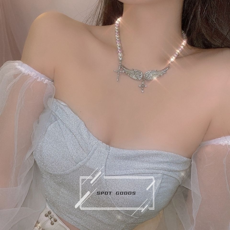 Vòng cổ Sợi Xích Mặt Thánh Giá Đính Ngọc Trai Phong Cách hip hop